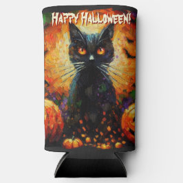 Black Cat Bats Pumpkins Whimsical Personalized スリム缶クーラー