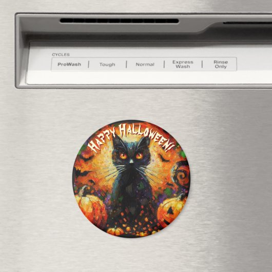 Black Cat Bats Pumpkins Whimsical Personalized マグネット (インサイチュ (食洗機))