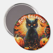 Black Cat Bats Pumpkins Whimsical Personalized マグネット (正面/裏面)
