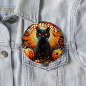Black Cat Bats Pumpkins Whimsical Personalized 缶バッジ (インサイチュ)