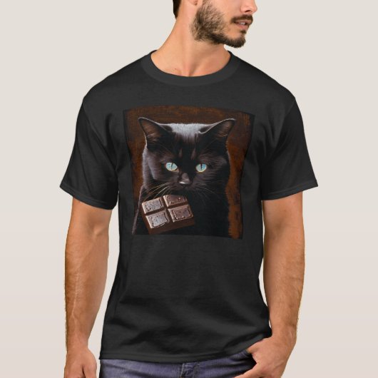 Black Cat Biting Chocolate Tシャツ (正面)