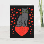 Black Cat Biting Rose Hearts Valentines Day Animal カード (正面)