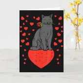 Black Cat Biting Rose Hearts Valentines Day Animal カード (黄色い花)