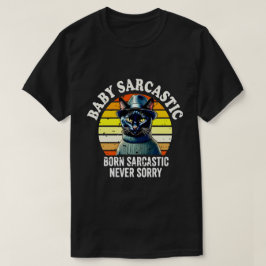 Black Cat Born Sarcastic Never Sorry Retro Sunset Tシャツ