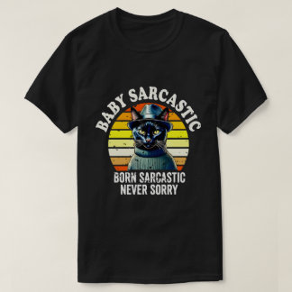 Black Cat Born Sarcastic Never Sorry Retro Sunset Tシャツ
