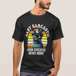 Black Cat Born Sarcastic Never Sorry Retro Sunset Tシャツ