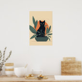 Black Cat Botanical Minimal Plant Lover ポスター (キッチン)