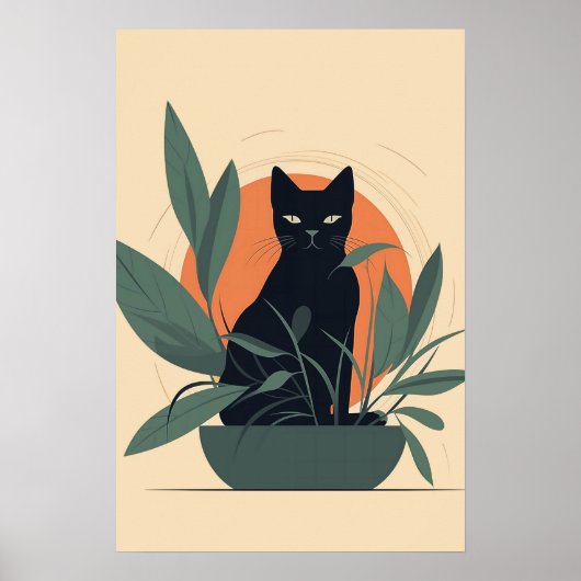 Black Cat Botanical Minimal Plant Lover ポスター (正面)