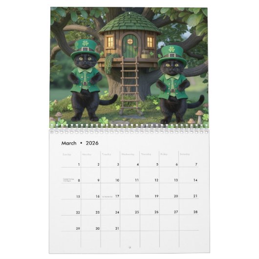 Black Cat Calendar カレンダー (3月 2026)