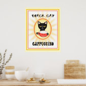 Black Cat Cappuccino Vintage Art Design ポスター (キッチン)