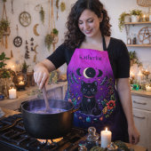 Black Cat Celestial Mystical Purple Pink エプロン