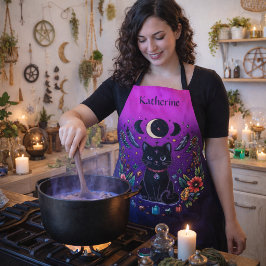 Black Cat Celestial Mystical Purple Pink エプロン