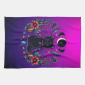 Black Cat Celestial Mystical Purple Pink キッチンタオル (横)