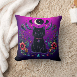 Black Cat Celestial Mystical Purple Pink クッション