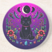 Black Cat Celestial Mystical Purple Pink コースター (正面)