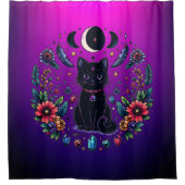 Black Cat Celestial Mystical Purple Pink シャワーカーテン (正面)