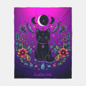 Black Cat Celestial Mystical Purple Pink フリースブランケット (正面)