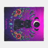 Black Cat Celestial Mystical Purple Pink フリースブランケット (正面(横))