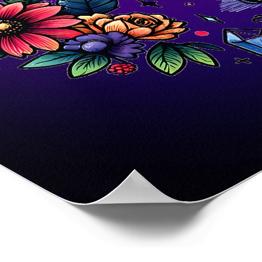 Black Cat Celestial Mystical Purple Pink ポスター (角)