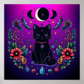 Black Cat Celestial Mystical Purple Pink ポスター (正面)