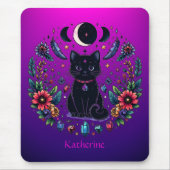 Black Cat Celestial Mystical Purple Pink マウスパッド (正面)