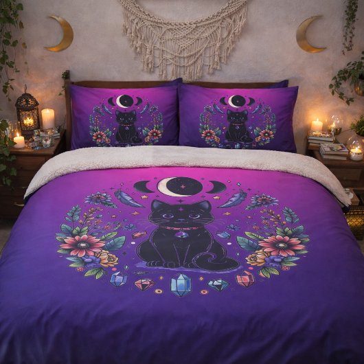 Black Cat Celestial Mystical Purple Pink 枕カバー