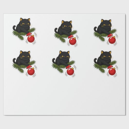 Black Cat Christmas Bauble Funny Cat Pattern ラッピングペーパー (フラット)