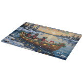 Black Cat Christmas Boat Holiday カッティングボード (角)