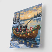 Black Cat Christmas Boat Holiday スクエア壁時計 (傾斜)