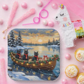 Black Cat Christmas Boat Holiday ペーパープレート (パーティー)