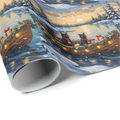 Black Cat Christmas Boat Holiday ラッピングペーパー (ロールコーナー)