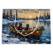 Black Cat Christmas Boat Holiday ラージペーパーバッグ (正面)