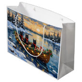 Black Cat Christmas Boat Holiday ラージペーパーバッグ (裏面アングル)