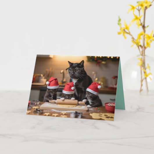 Black Cat Christmas Cookies Card カード (黄色い花)