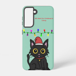 Black Cat Christmas Galaxy Case – Light Green Samsung Galaxy S21ケース