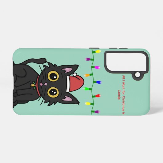 Black Cat Christmas Galaxy Case – Light Green Samsung Galaxyケース (裏面横)