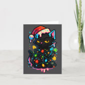 Black Cat Christmas Ice Cream Drip Santa Hat Cute  カード (正面)
