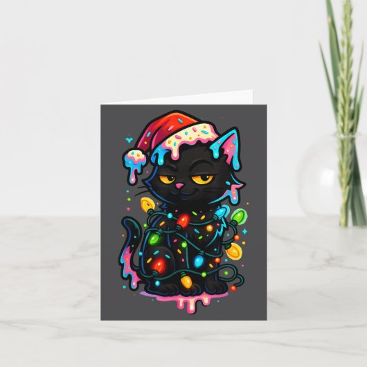Black Cat Christmas Ice Cream Drip Santa Hat Cute  カード (正面)