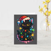 Black Cat Christmas Ice Cream Drip Santa Hat Cute  カード (黄色い花)