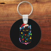 Black Cat Christmas Ice Cream Drip Santa Hat Cute  キーホルダー (正面)