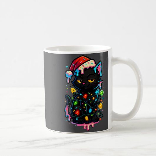 Black Cat Christmas Ice Cream Drip Santa Hat Cute コーヒーマグカップ (右)