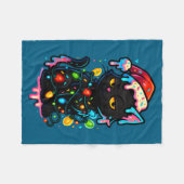Black Cat Christmas Ice Cream Drip Santa Hat Cute  フリースブランケット (正面(横))
