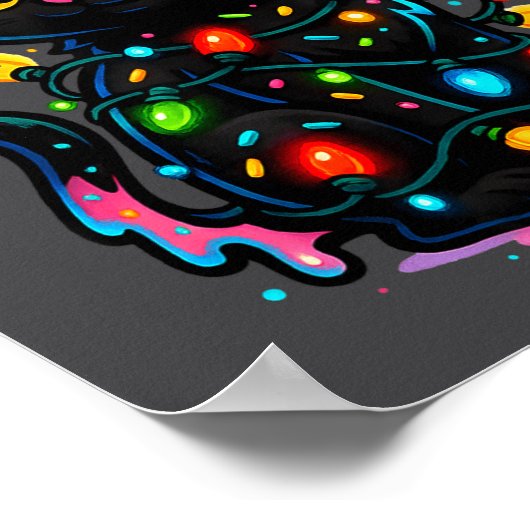 Black Cat Christmas Ice Cream Drip Santa Hat Cute  ポスター (角)