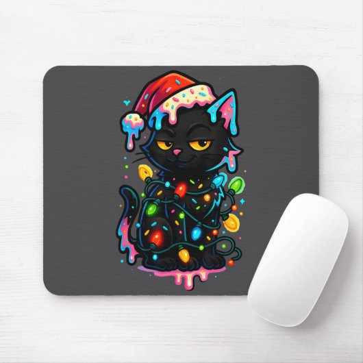 Black Cat Christmas Ice Cream Drip Santa Hat Cute  マウスパッド (マウス)