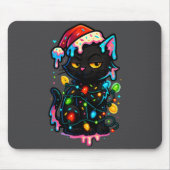 Black Cat Christmas Ice Cream Drip Santa Hat Cute  マウスパッド (正面)
