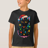 Black Cat Christmas Ice Cream Drip Santa Hat Cute  Tシャツ (正面)