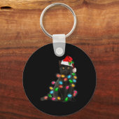 Black Cat Christmas Light Cat Lover Christmas  キーホルダー (正面)