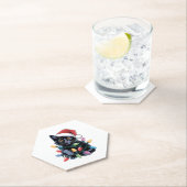 Black Cat Christmas Lights Funny Cat Lover ペーパーコースター (インサイチュ)