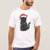 Black Cat Christmas Lights – Funny Santa Kitten  Tシャツ (正面)