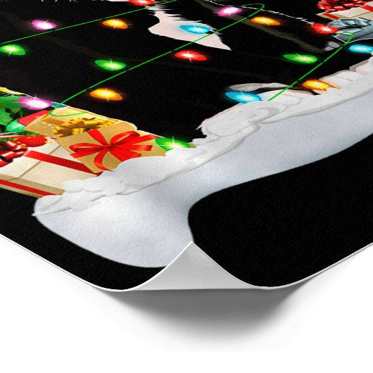 Black Cat Christmas Lights Santa Hat Black Cat Lov ポスター (角)
